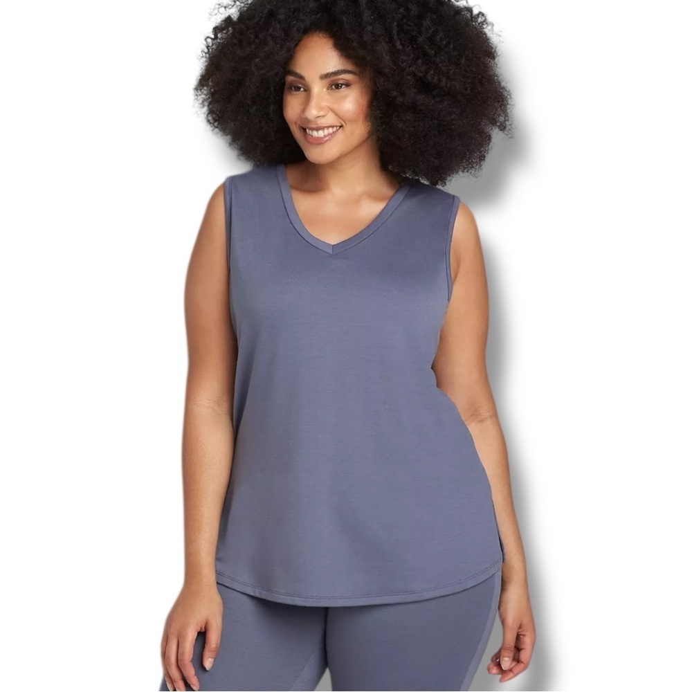 NWOT LANE BRYANT LIVI Bar Back V-Neck Tank - Women’s 10/12 Griselda Slate Blue